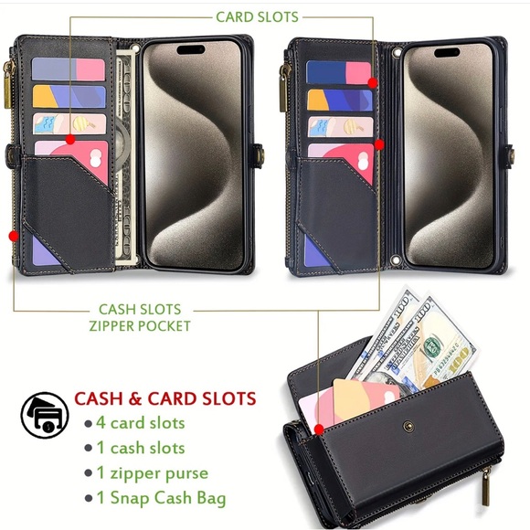 Wallet Style Phone Case, Faux Leather Crossbody Bag & Wrist Strap Shoulder Strap - Picture 5 of 5